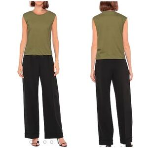 Federica Tosi Shoulder Padded Top Cotton Verde Militare Sz 44 Made in Italy NWT